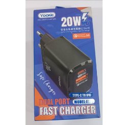 Yookie EI3Y fast charger PD 2output 3A 20W with Type C to IPH cable BK